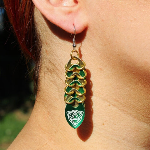 Earrings — Scalemaille — Triquetra (Trinity Knot) Scales — Anodized Aluminum